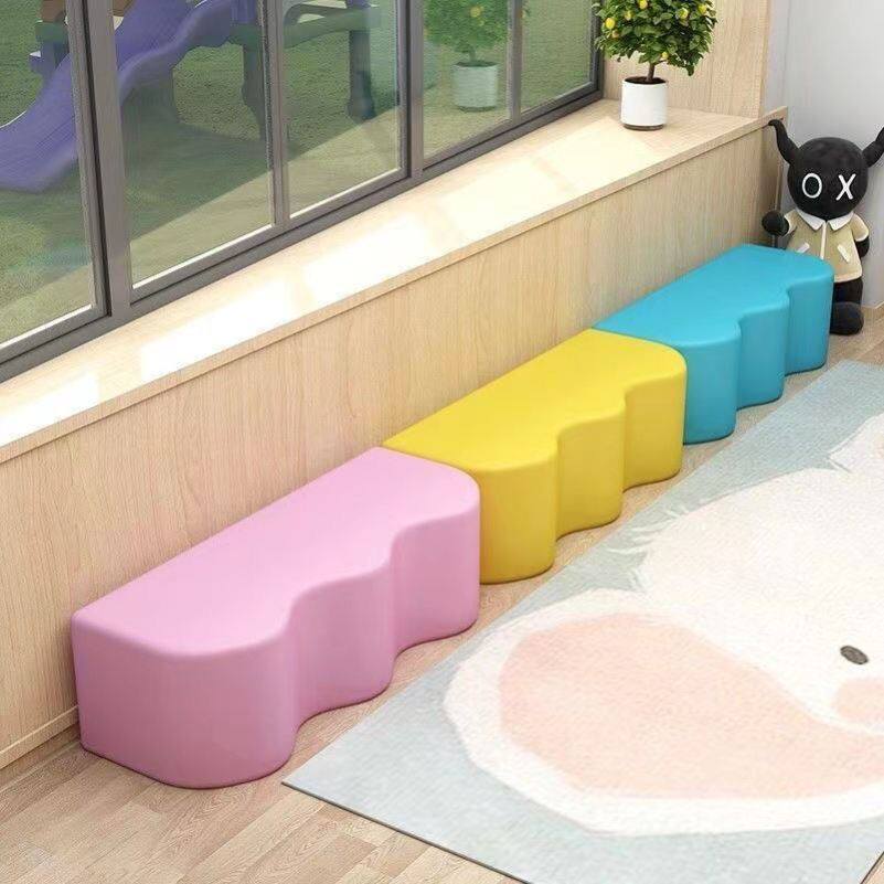 幼儿园软包波浪沙发培训机构大厅异形长条凳儿童早教中心换鞋凳子