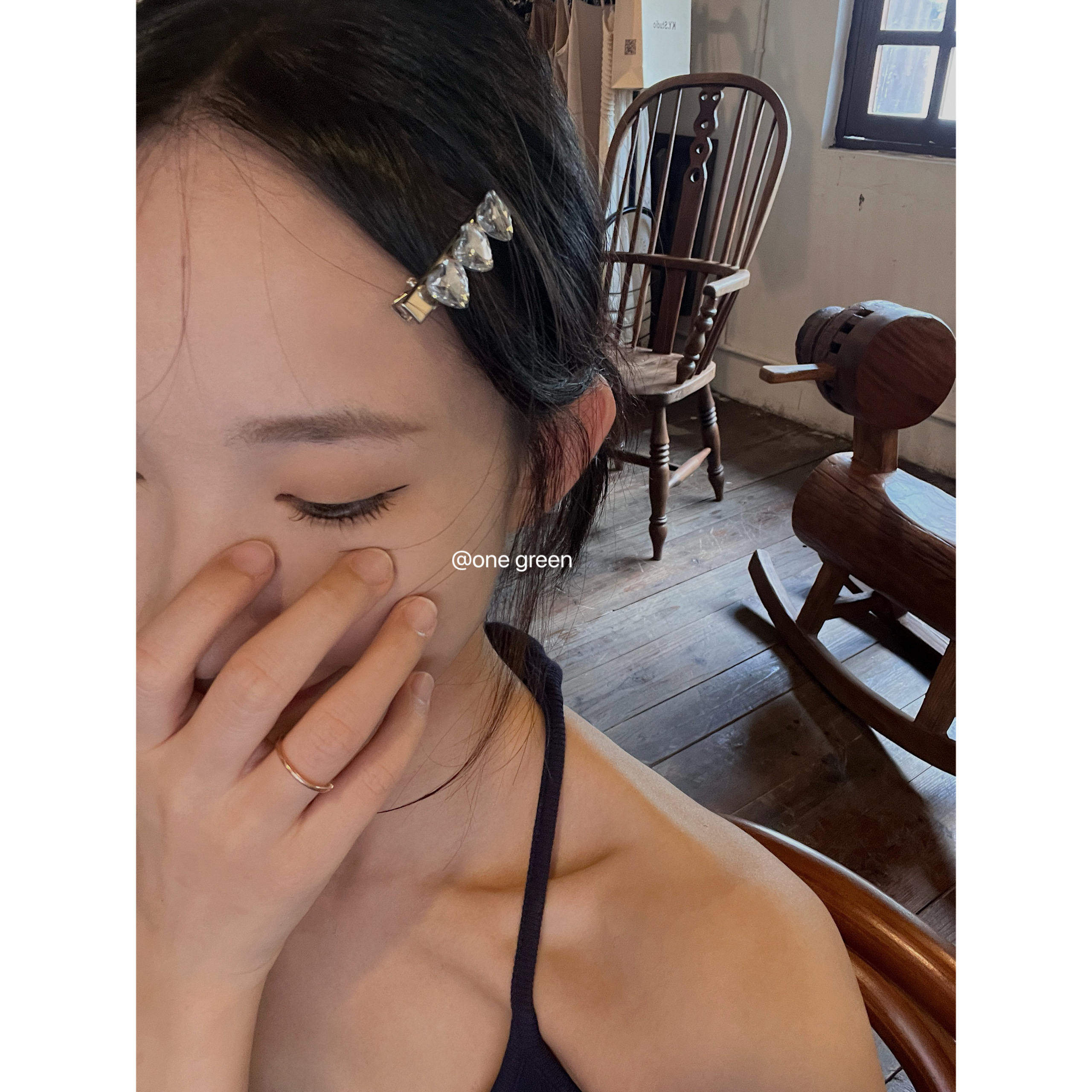 ONEGREEN三颗桃心拼接爱心水钻白色鸭嘴夹高级感小众百搭简约发夹