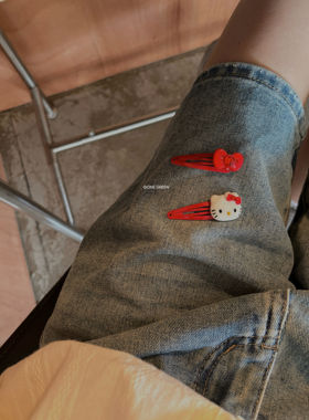 ONEGREEN 5.14NEW kt复古蝴蝶结组合红色bb夹 简约百搭刘海碎发夹