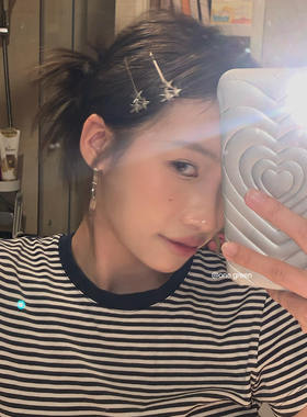 ONEGREEN 银色简约百搭基础三颗星星金属一字夹 前额碎发刘海发夹