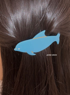 ONEGREEN 6.14NEW 蓝色海豚可爱醋酸动物发夹ins小众弹簧侧边发夹