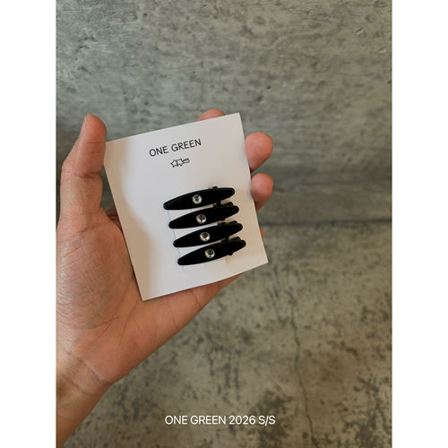ONEGREEN 6.5NEW 黑色金属小号少女鸭嘴夹 小钻前额椭圆3.5cm发夹