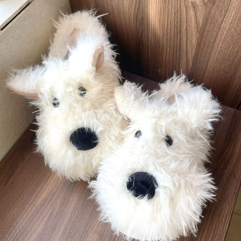 女士秋冬外穿厚底增高保暖棉拖鞋可爱小狗毛毛新款