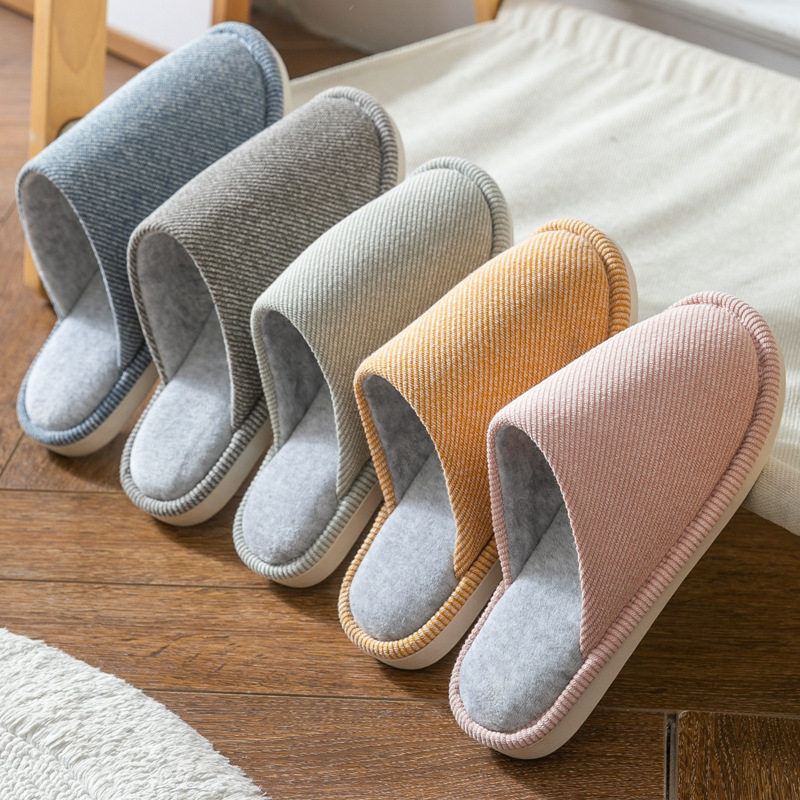 日式秋冬室内保暖棉拖鞋家居木地板防滑情侣款男士女士加大码