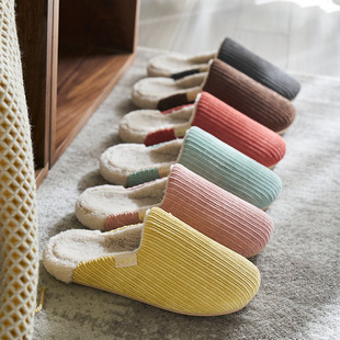 秋冬情侣居家保暖防滑加绒厚底包头拖鞋