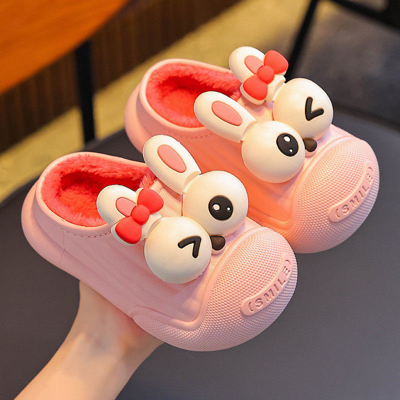 秋冬季儿童棉拖鞋男女童保暖加绒防水居家包跟中小童可爱加厚
