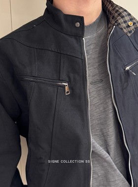 西格尼SIGNE 秋季新款日系拉链装饰工装夹克复古休闲中性立领外套