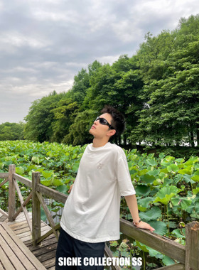 西格尼SIGNE 夏季新款300克纯棉透气潮流发泡印花短袖套头T恤上衣