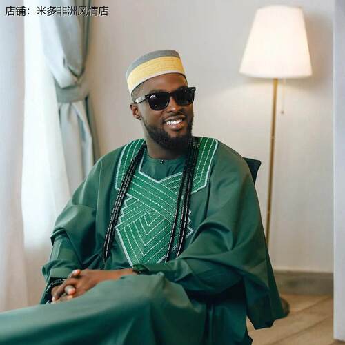 非洲大码男装提花布三件套装