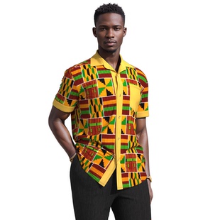 定制 非洲短袖衬衫上衣男装African short sleeved beach shirt
