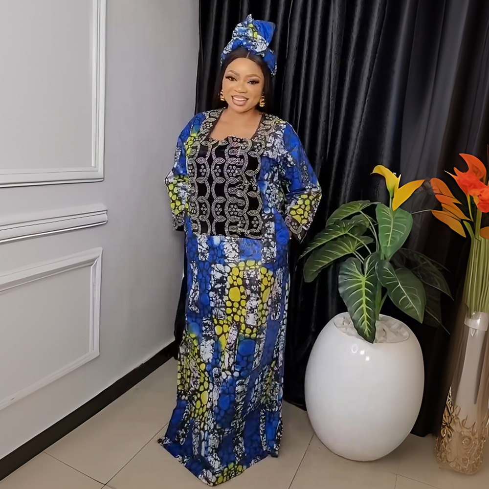 非洲大码女装撞色长袍