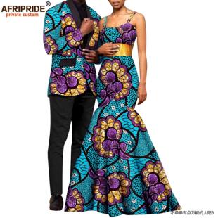 非洲印花蜡染情侣套装女士连衣裙+男士西服African couple outfit