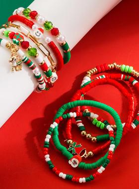 欧美圣诞节手链多彩软陶手串女