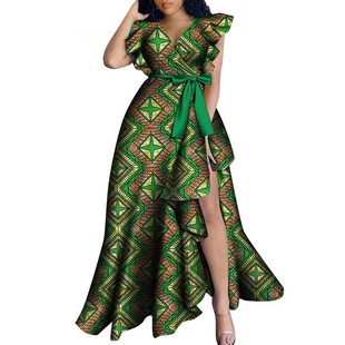 dress非洲民族风长裙印花高腰气质连衣裙 cloth 定制African wax