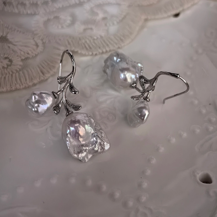 原创款极光淡水珍珠巴洛克s925纯银耳饰耳环耳钩轻奢玫瑰2024新款