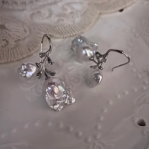 原创款极光淡水珍珠巴洛克s925纯银耳饰耳环耳钩轻奢玫瑰2024新款