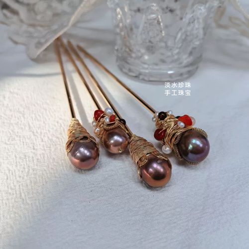 原创手工淡水珍珠发簪微瑕复古随形绕线小众高级感汉服盘发配饰