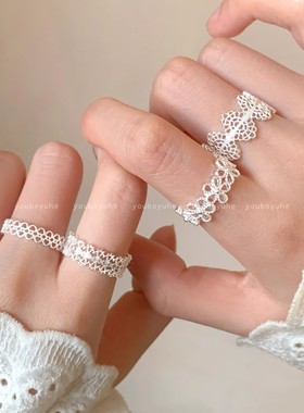 法式蕾丝花边锆石戒指女士2025新款小众轻奢高级感食指戒时尚指环
