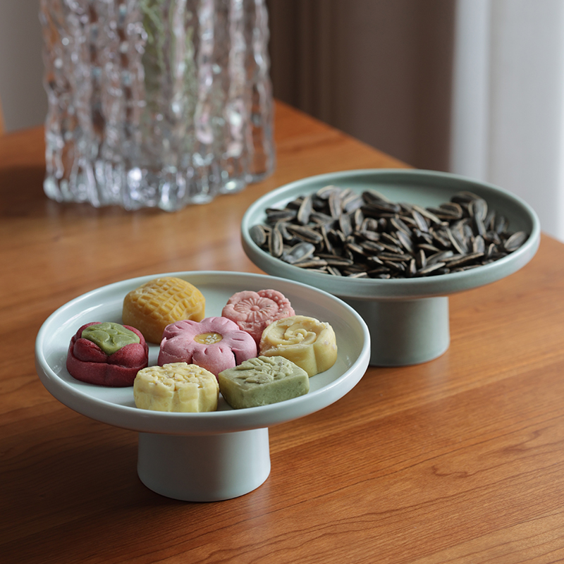 中式复古禅意陶瓷高脚干果糕点盘