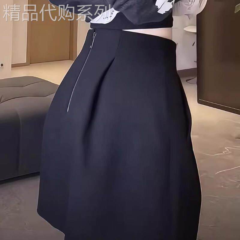 a字半身裙女秋冬欧货遮胯显瘦外穿胖mm高腰小众黑色花苞休闲短裙