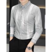 抗皱免烫百搭长袖 高级感印花衬衫 商务休闲衬衣 韩版 修身 男士 秋冬季