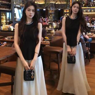 时尚 裙女夏季 香港代购 套装 上衣搭配半身裙气质两件套 新款 显瘦无袖