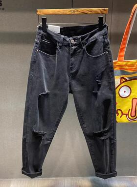 Madness Mdns Clot 2025新款男裤子春秋季黑色弹力宽松破洞牛仔裤