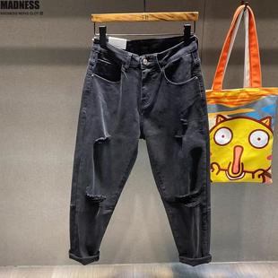 Madness Mdns Clot 2025新款男裤子春秋季黑色弹力宽松破洞牛仔裤