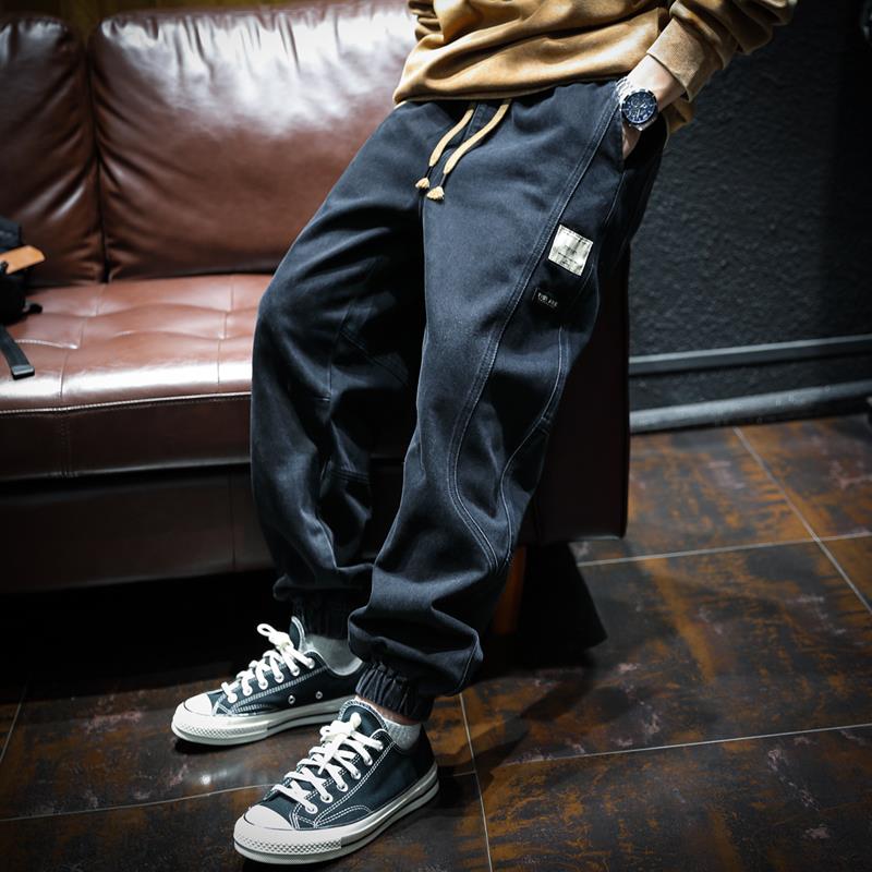 it neith BIA潮牌拼接束脚牛仔裤男秋冬大码韩版潮流百搭哈伦长裤