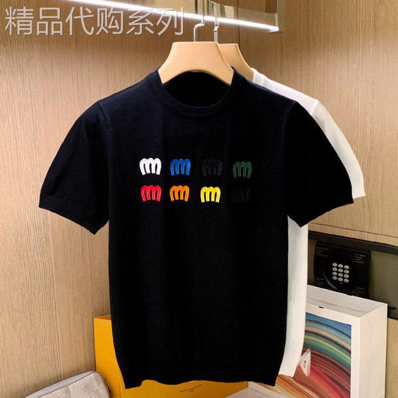 老钱风潮流刺绣上衣针织短袖男夏季新款修身高级黑色男士短袖T恤