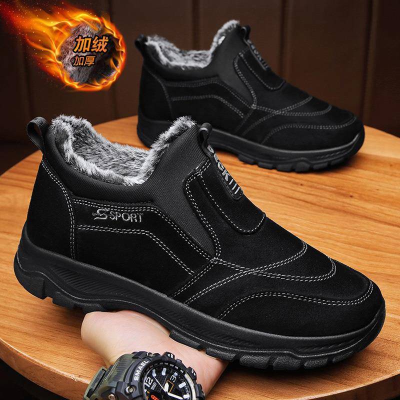冬季加绒保暖男鞋厚底男士登山鞋2025新款加厚棉鞋潮牌男款健步鞋
