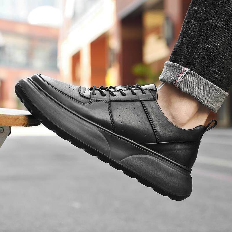 真皮男鞋春季潮流百搭2024新款软底轻便透气男士增高休闲运动板鞋