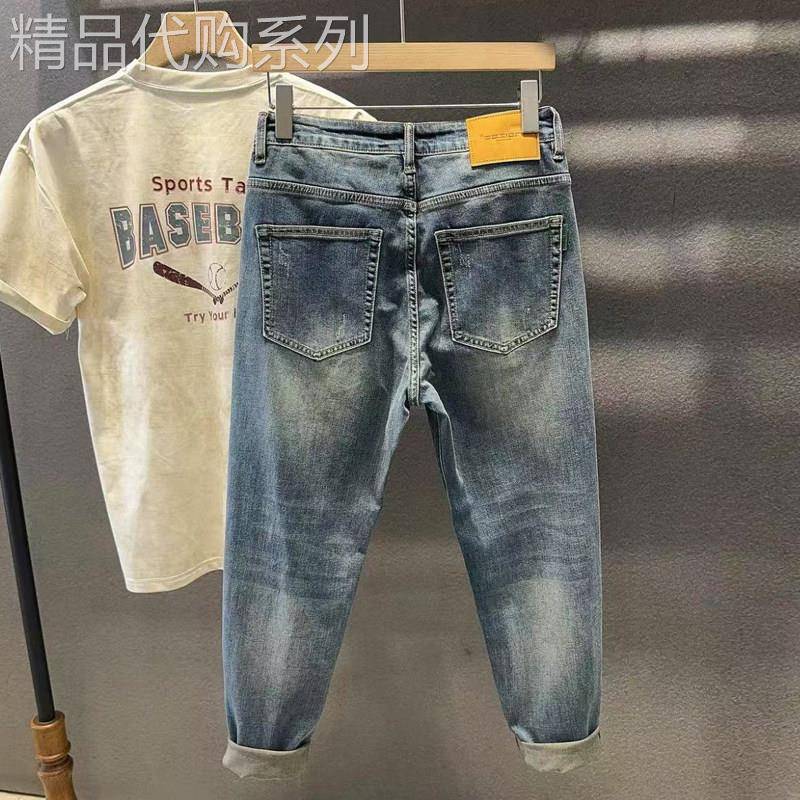 2025夏季新款牛仔裤 青年怀旧蓝修身弹力小脚水洗刺绣牛仔裤