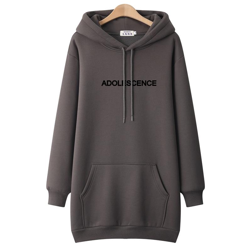 潮牌宽松中长款连帽卫衣女2025秋冬新款字母套头外套大码纯棉上衣