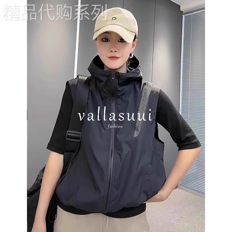 VALLA SUUI/连帽马甲女夏季薄款外穿大码休闲运动防晒服外套上衣