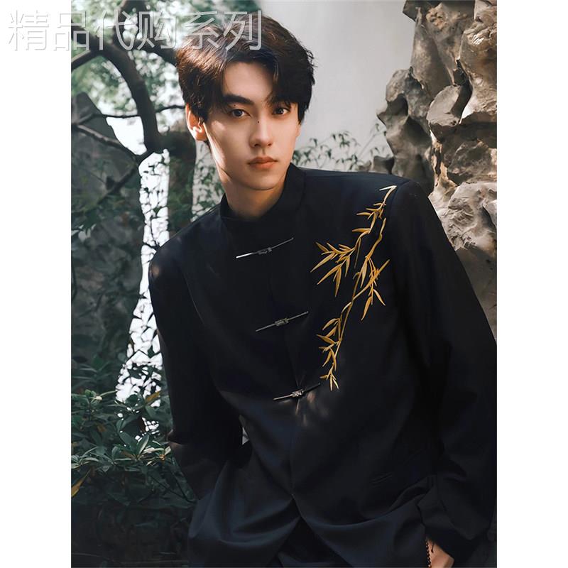 轻奢金竹刺绣新中式中山装西服套装男士2026春秋痞帅礼服休闲西装