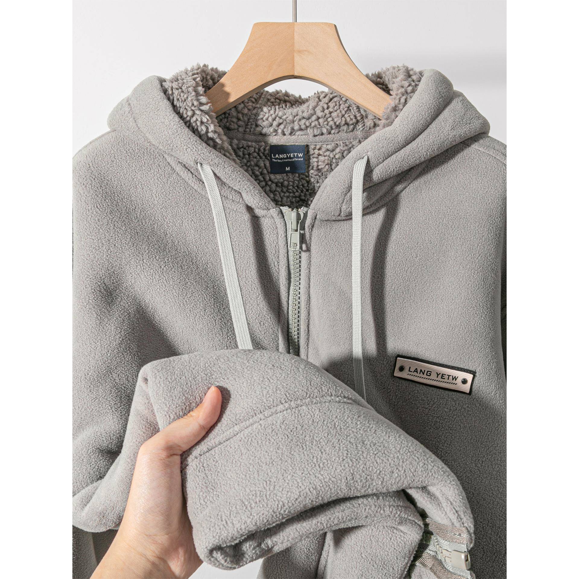 MAROLIO~重磅推荐！连帽羊羔绒开衫卫衣男冬季加绒加厚保暖抓绒衣