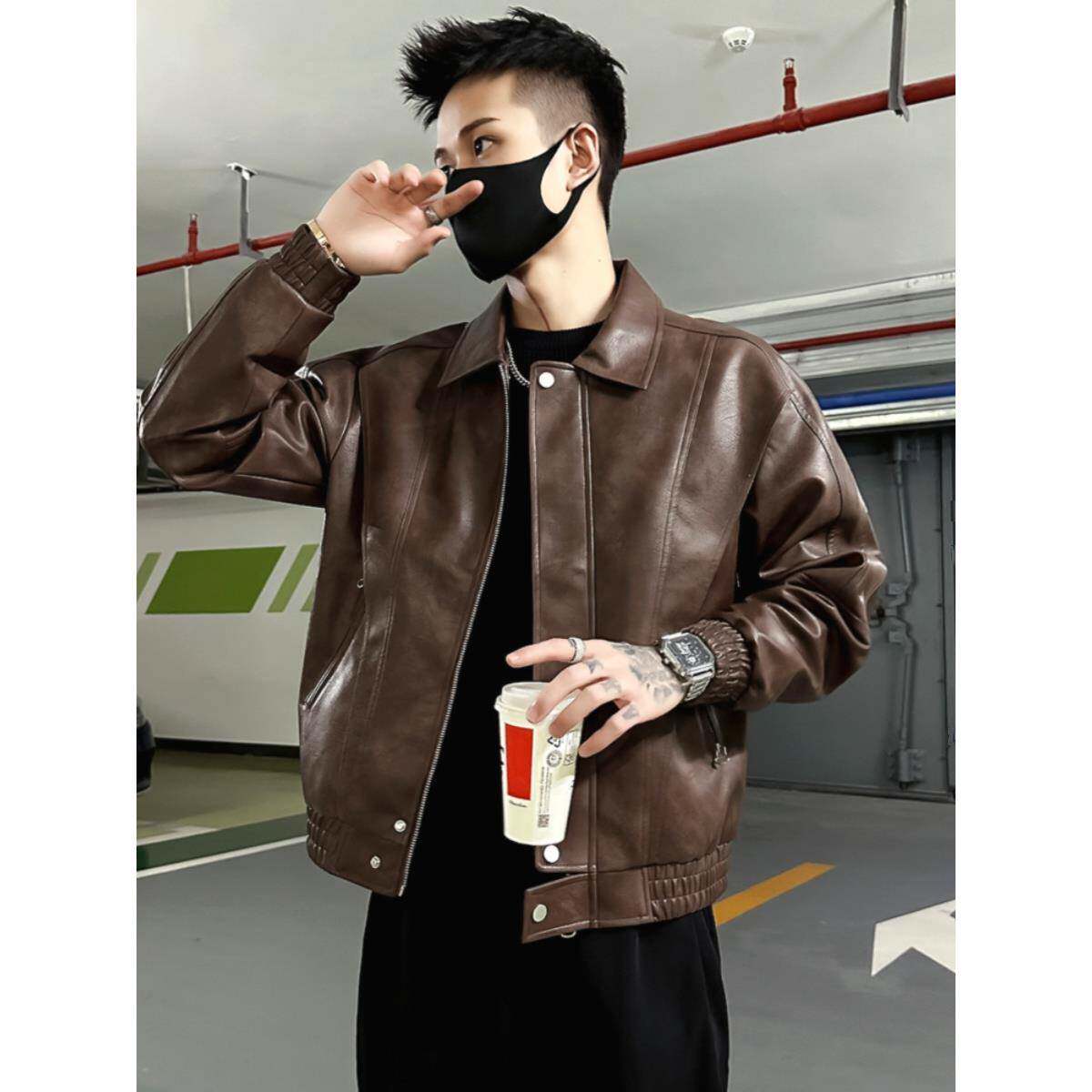 香港专柜冬季保暖皮衣外套男痞帅机车服潮流百搭加绒棉服皮夹克男