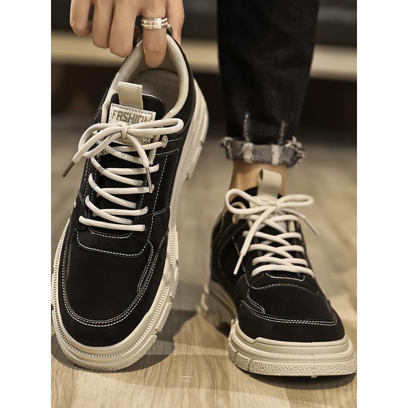 秋季男士马丁靴2025新款一脚蹬休闲运动板鞋潮流百搭透气皮面鞋子