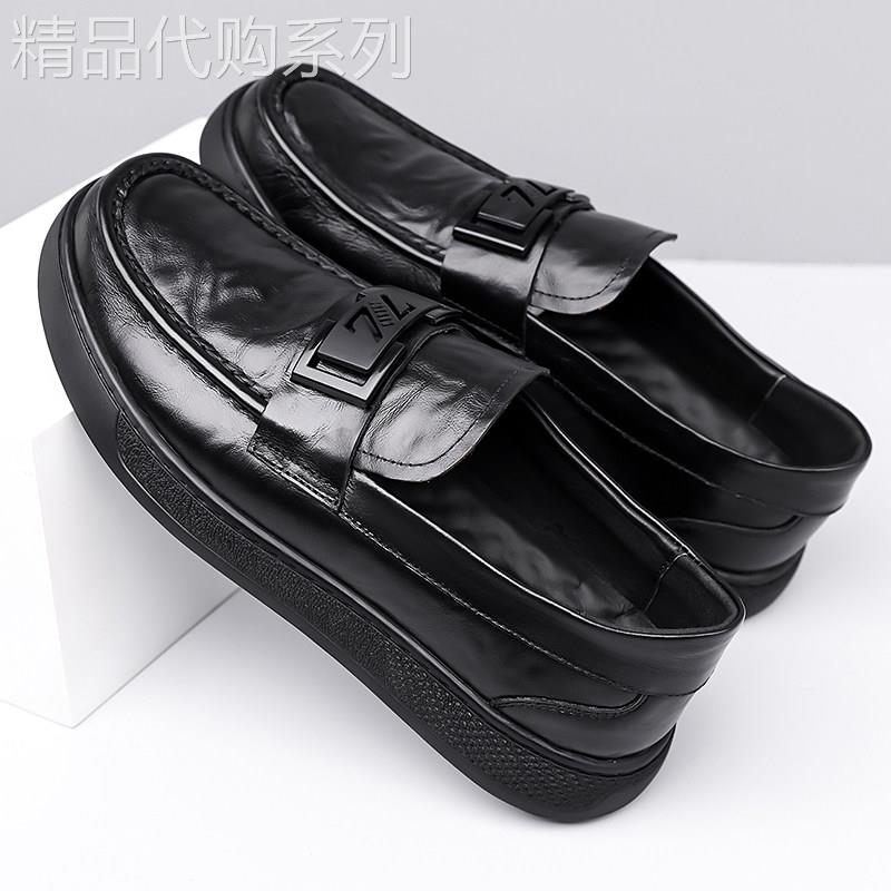 潮牌厚底乐福鞋男真皮英伦风增高一脚蹬金属扣亮面皮鞋休闲豆豆鞋