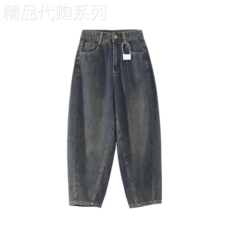 潮牌水泥灰高街哈伦牛仔裤女2026年夏季薄款小个子宽松八分老爹裤