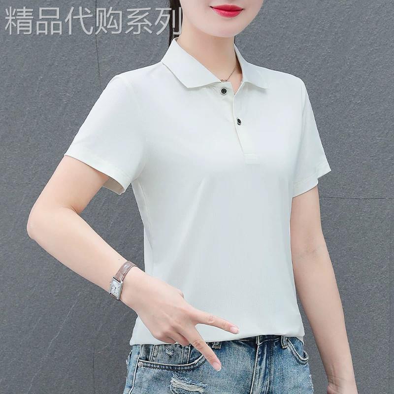 冰丝速干短袖翻领T恤女2026夏季新款爆款女士白色polo衫上衣T恤