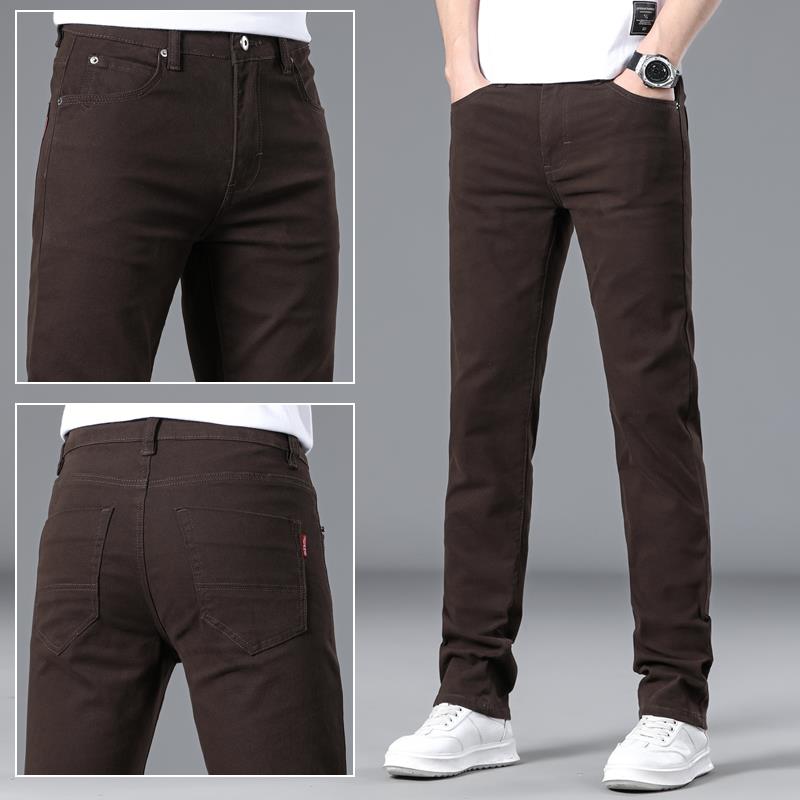 香港咖啡色牛仔裤男直筒修身加绒加厚秋冬款2024新款休闲裤子春秋