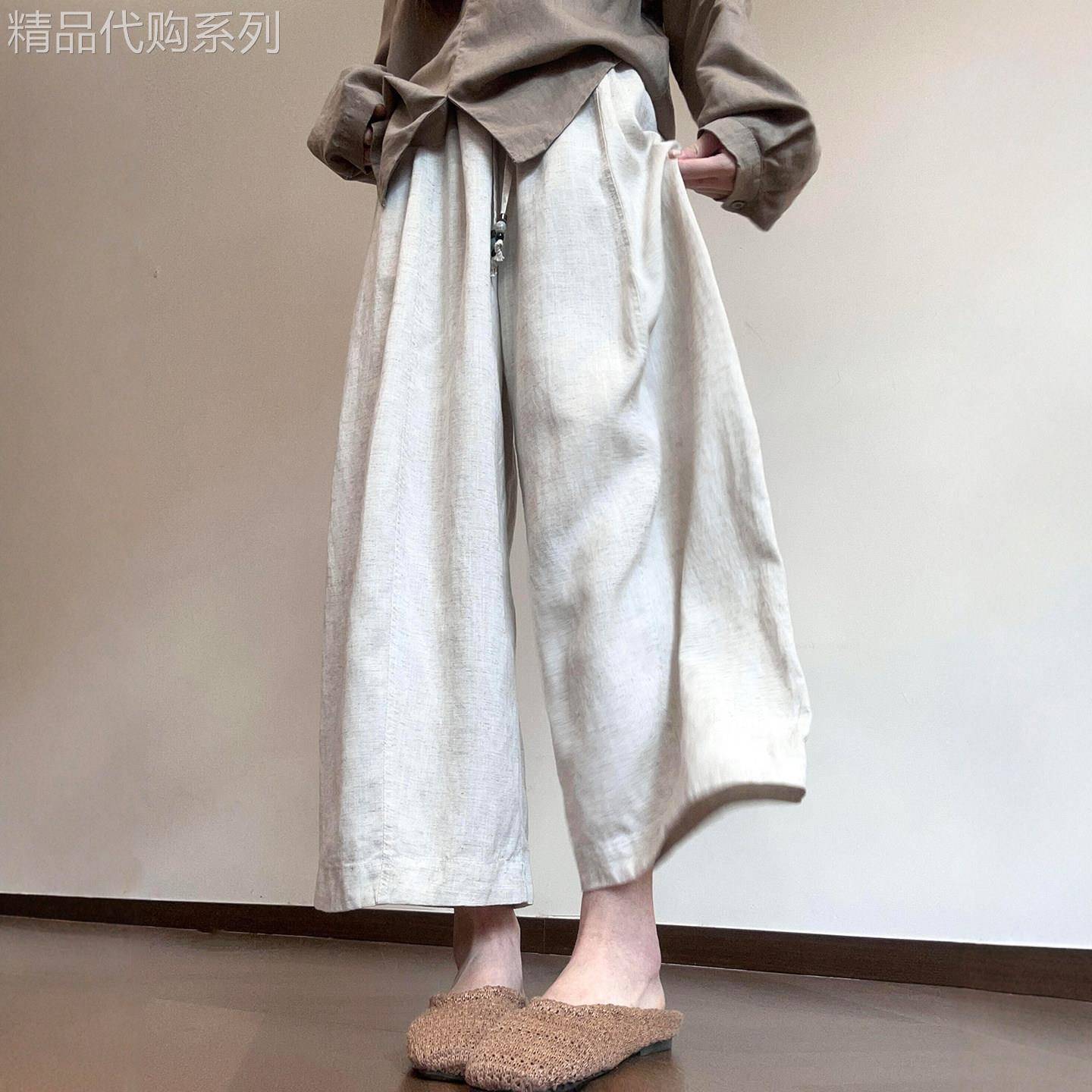 薄裤莱赛尔天丝亚麻裤女夏季老钱风胖mm简约百搭复古宽松显瘦阔腿