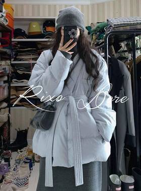 RIXO DORE法式白鸭绒羽绒服女秋冬季蓝色高级感加绒覆古设计外套