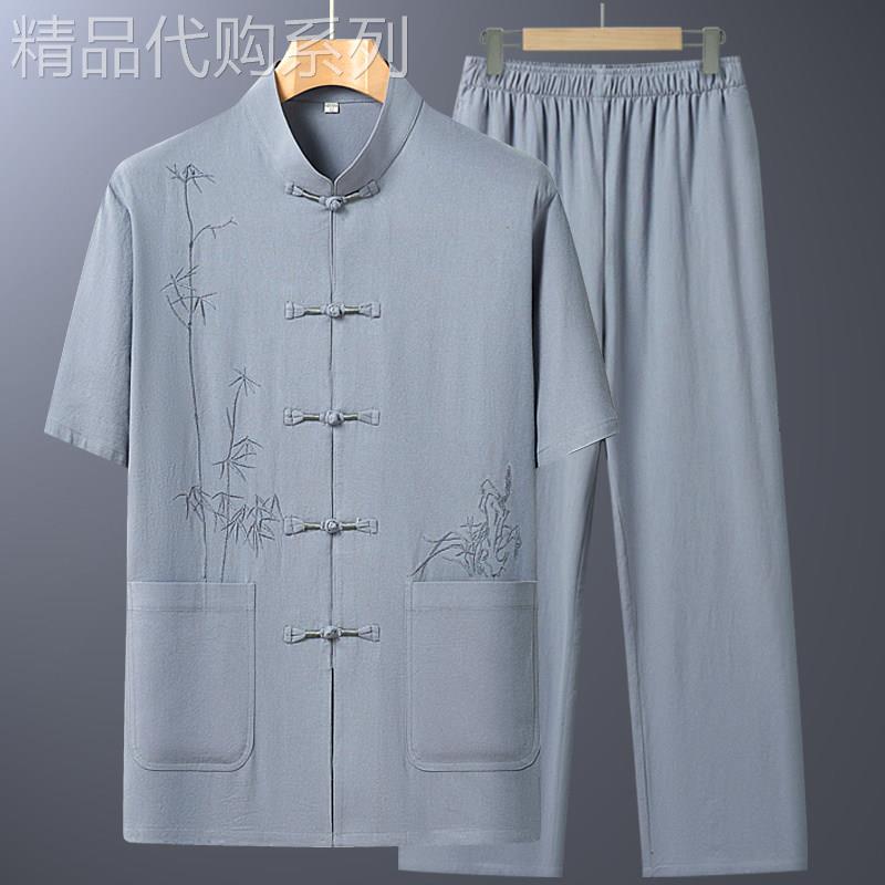 中式老年人短袖套装男2026夏季中国风纯棉唐装中老年爸爸爷爷夏装