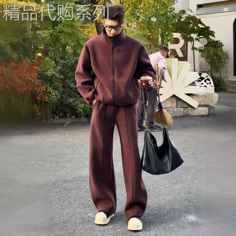潮牌纯色高级感运动套装男2026春秋新款时尚立领外套休闲裤两件套