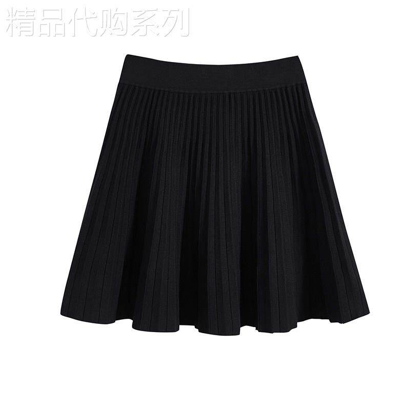 黑色针织百褶半身短裙女2026春秋新款时尚百搭减龄A字高腰伞裙冬