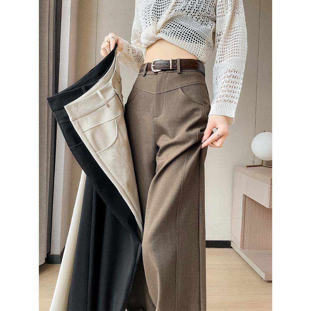 香港代购阔腿西装裤女士秋冬2025新款高腰显瘦咖色直筒休闲长裤子