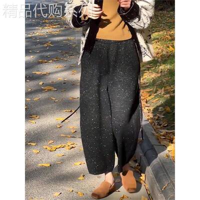SPYB时髦感宽松阔腿弯刀裤女春秋季新款气质亮片黑色高腰九分裤子